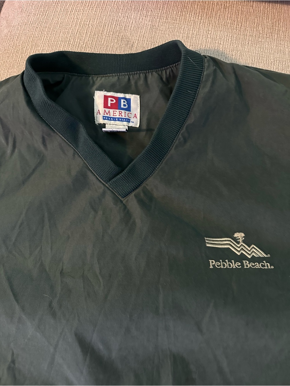 Classic Pebble Beach Men's Green V-Neck windbreaker with Embroidered Logo